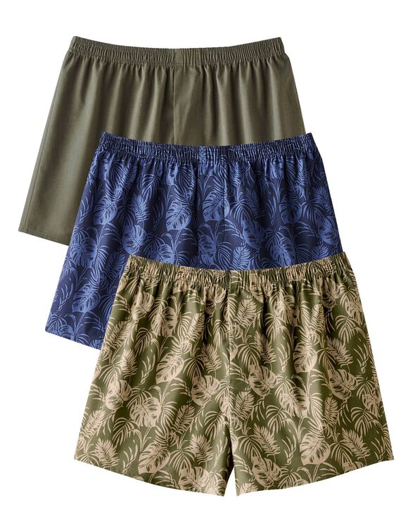 Caleçon flottant impression feuillage - lot de 3 (kaki + marine) Caleçon flottant impression feuillage - lot de 3 (kaki + marine)